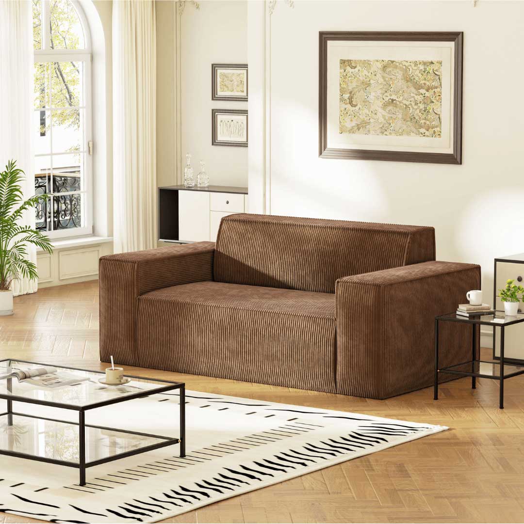 Mocha brown Matoresu SignatureLux memory foam sofa in bright classic interior