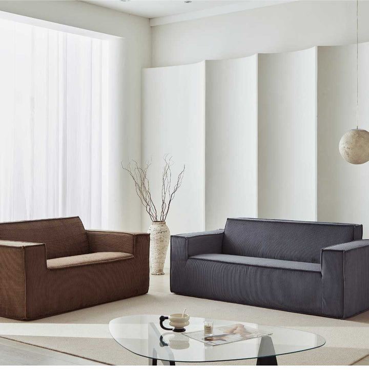 Midnight blue and mocha brown Matoresu SignatureLux sofas styled together