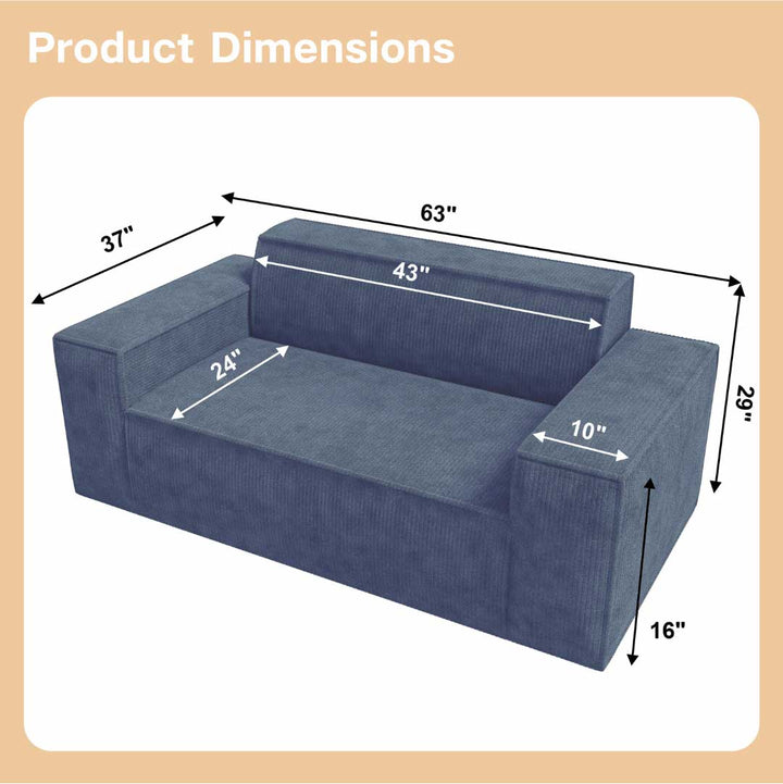 Matoresu SignatureLux 2-seater sofa in midnight blue with detailed dimensions chart