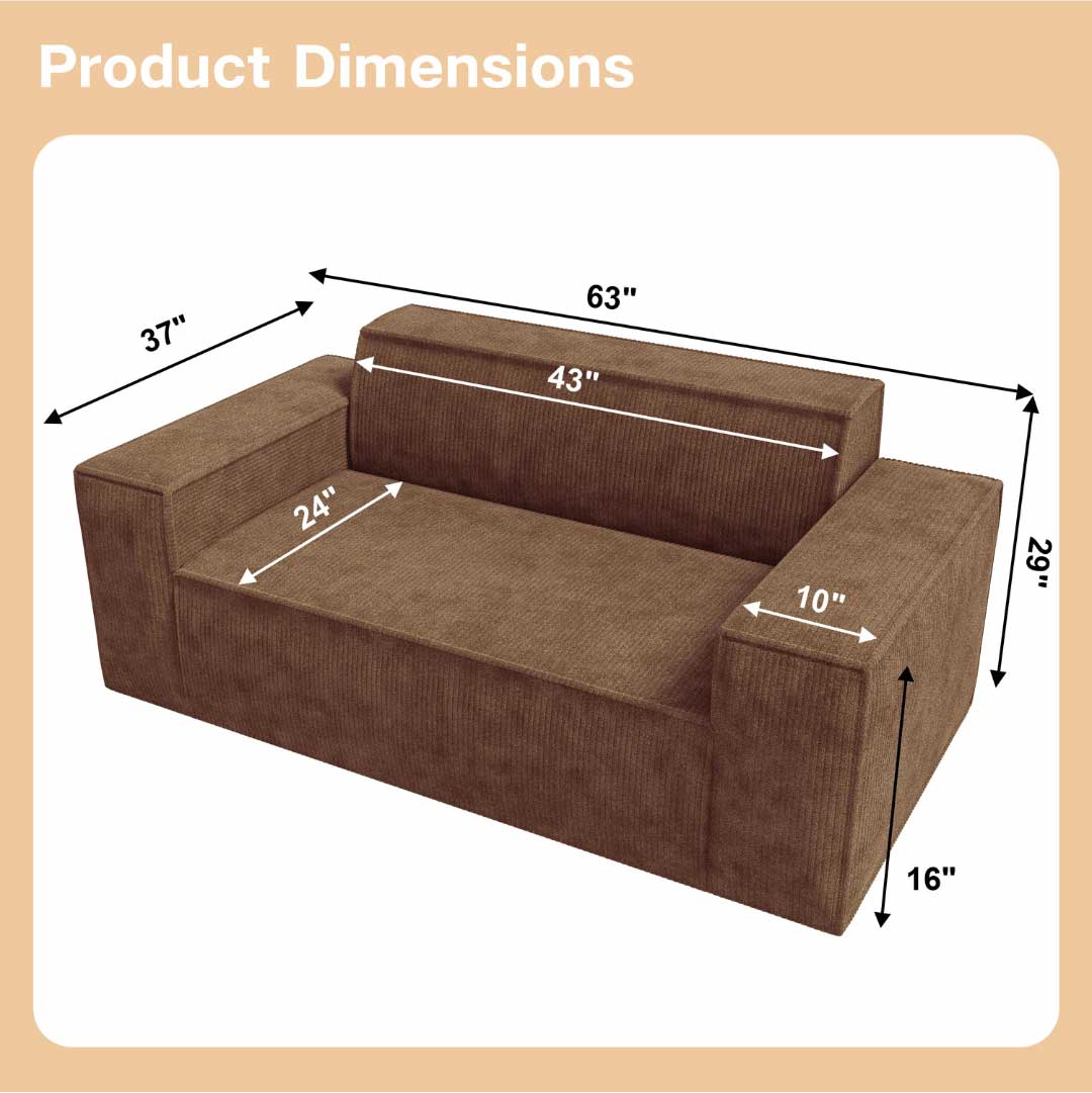 Matoresu SignatureLux 2-seater sofa in mocha brown with full product dimensions shown