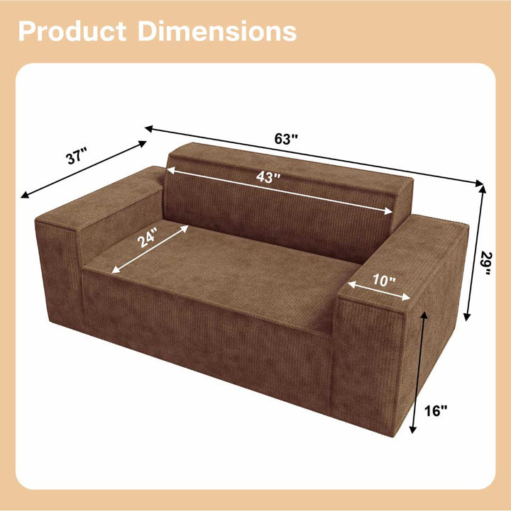 Matoresu SignatureLux 2-seater sofa in mocha brown with full product dimensions shown