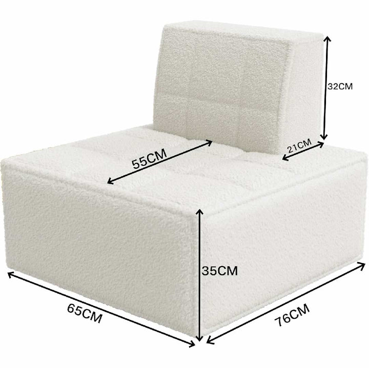 Measurement diagram of the white sherpa modular sofa showing seat and backrest dimensions