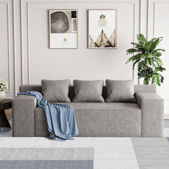 Matoresu Spring Hybrid Couch Linen Sofa with throw pillows in modern living room setting