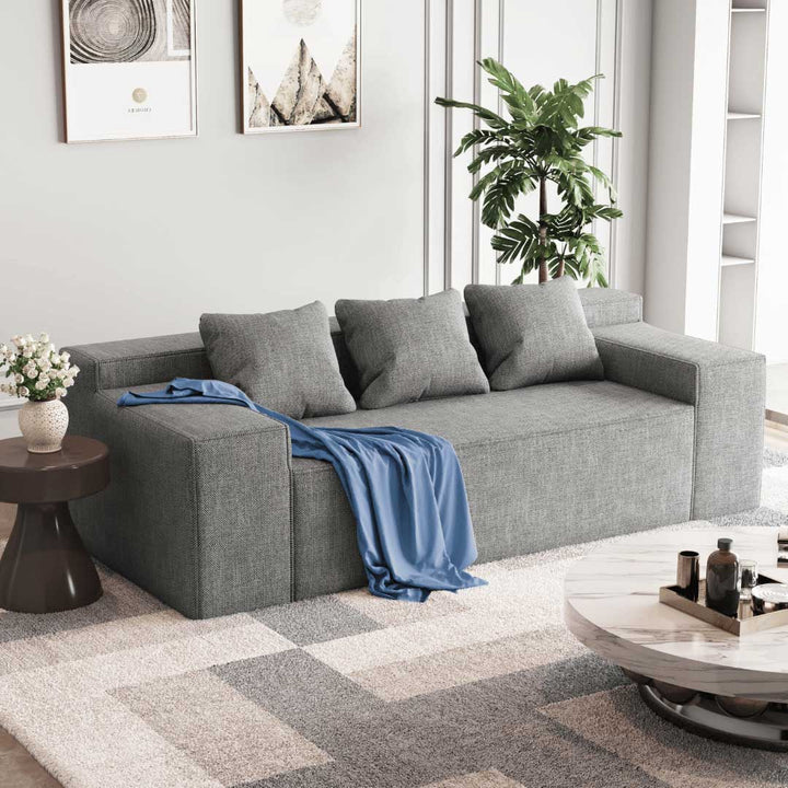 Matoresu Spring Hybrid Couch Linen Sofa close-up of armrest and linen texture in light gray