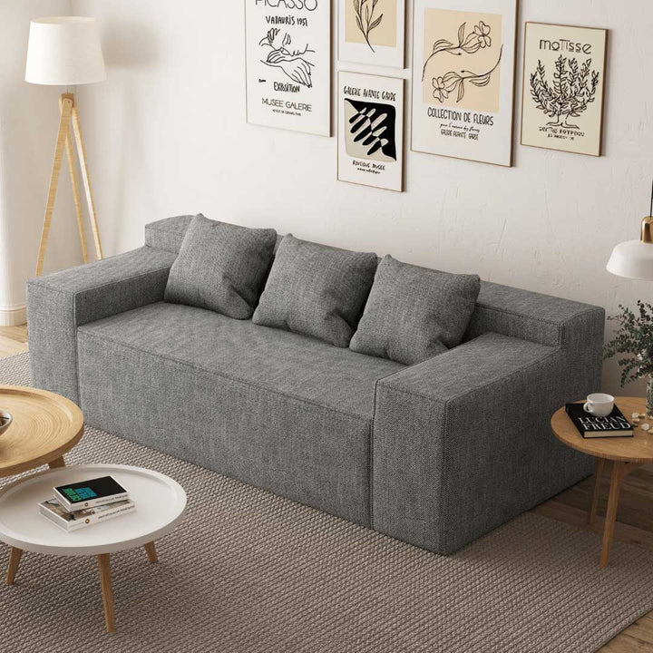 Matoresu Spring Hybrid Couch Linen Sofa 3-seater model with matching cushions shown front view
