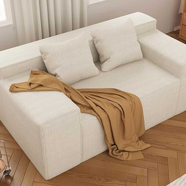 Matoresu Spring Hybrid Couch Linen Sofa being assembled tool-free in small apartment setup