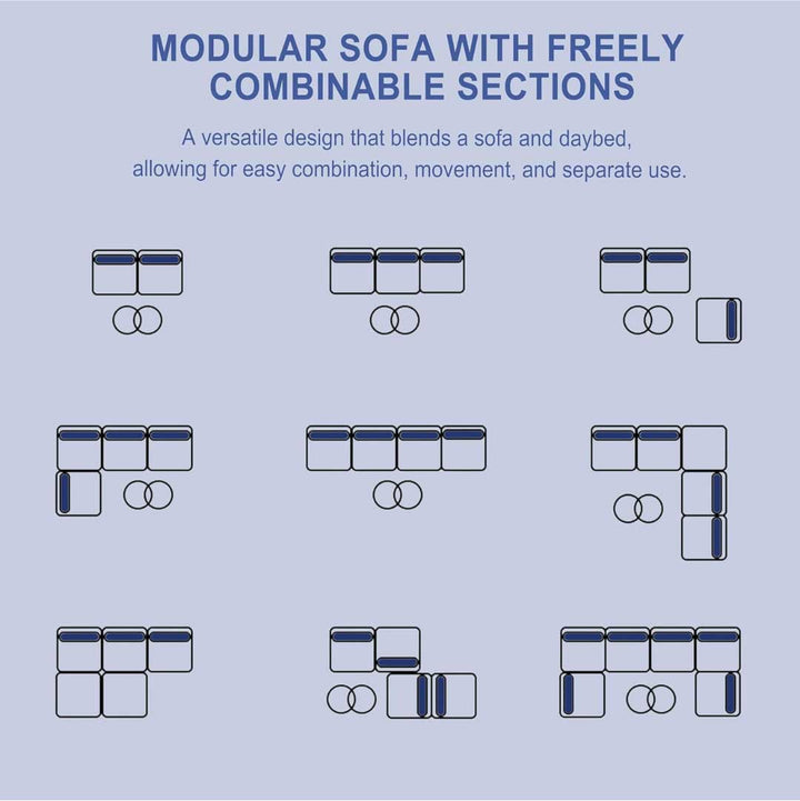 A versatile design that blends a sofa and daybed, allowing for easy combination, movement, and separate use.