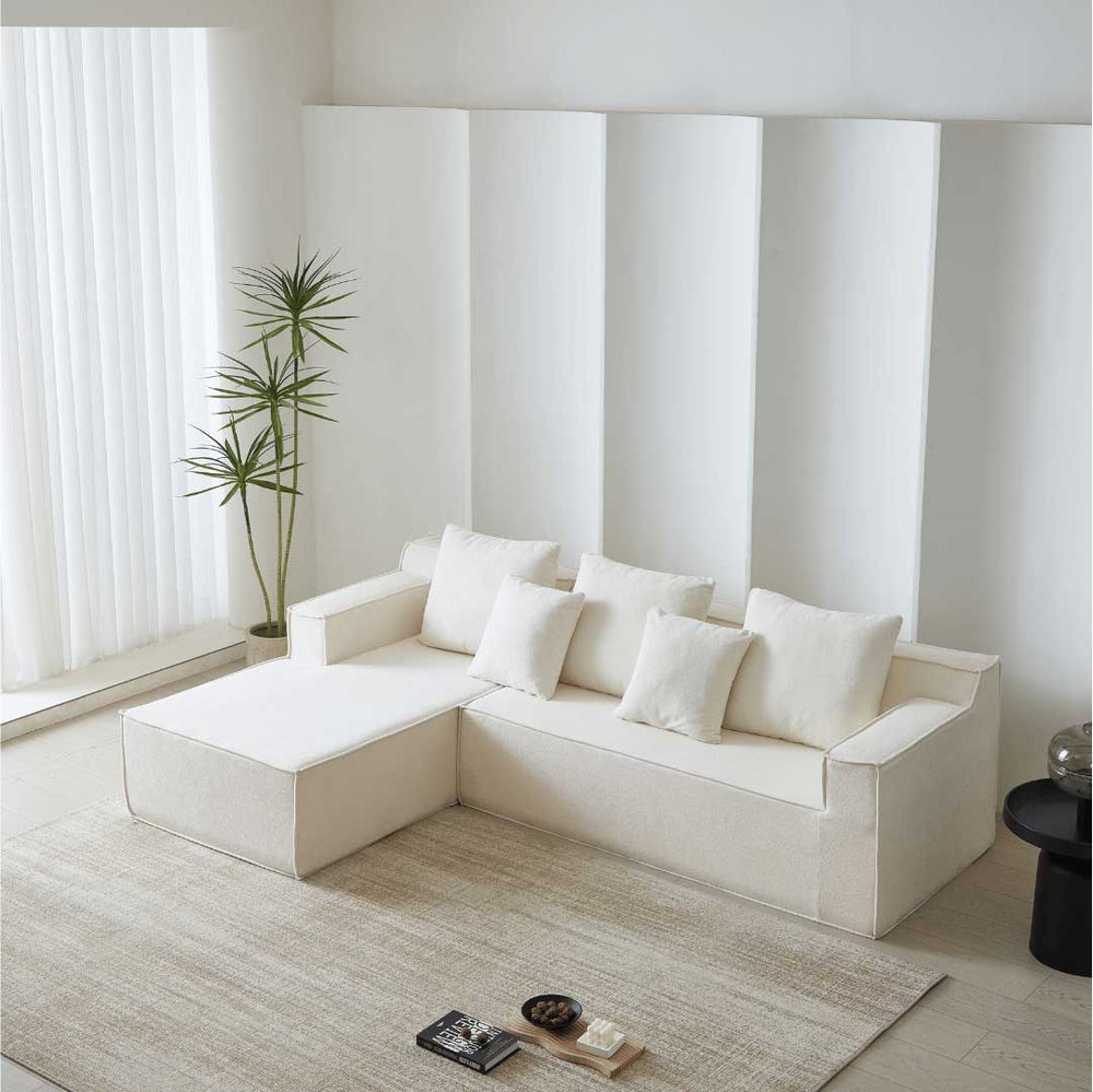 Matoresu CloudNest ivory memory foam sectional chaise sofa in bright minimalist living room