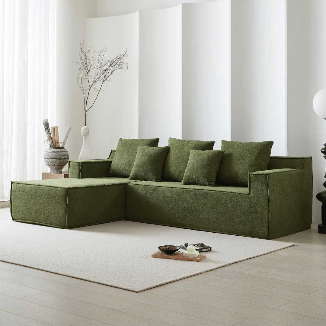 Matoresu CloudNest green memory foam sectional sofa with chaise in cozy modern living room