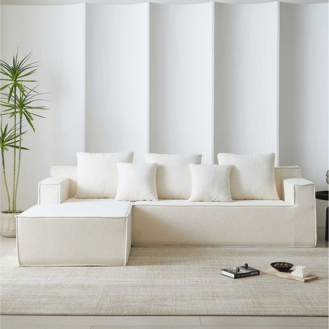 Matoresu CloudNest white memory foam sectional chaise sofa in a minimal modern living room