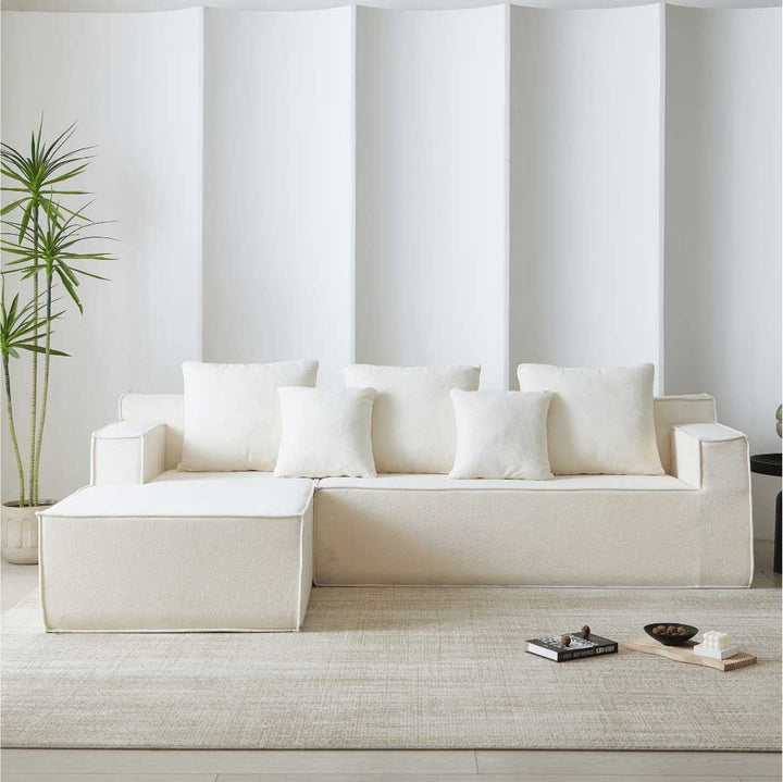 Matoresu CloudNest white memory foam sectional chaise sofa in a minimal modern living room